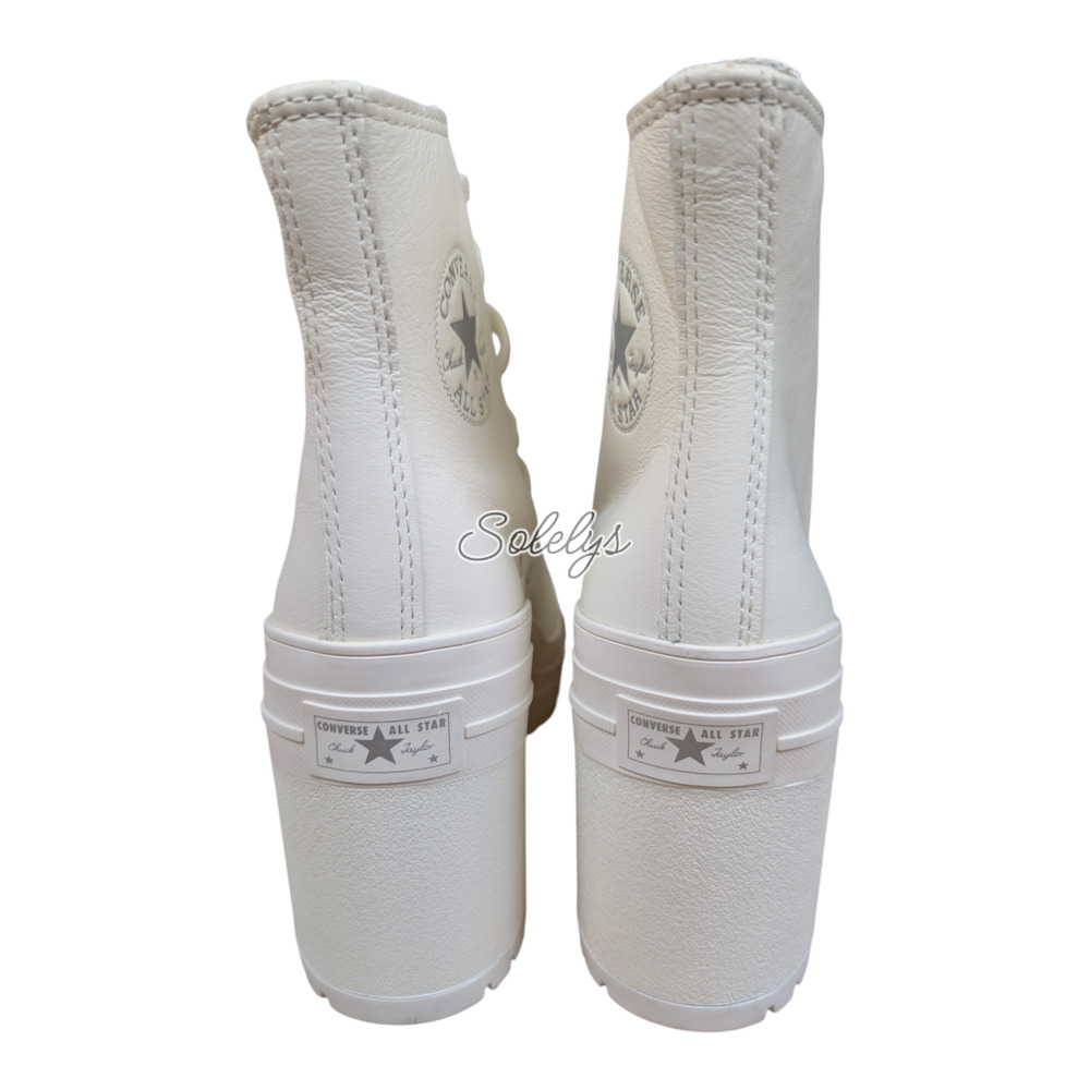 Converse Chuck 70 De Luxe Heel Leather White Egret Silver Sneaker Boot Womens 8 - Picture 3 of 10